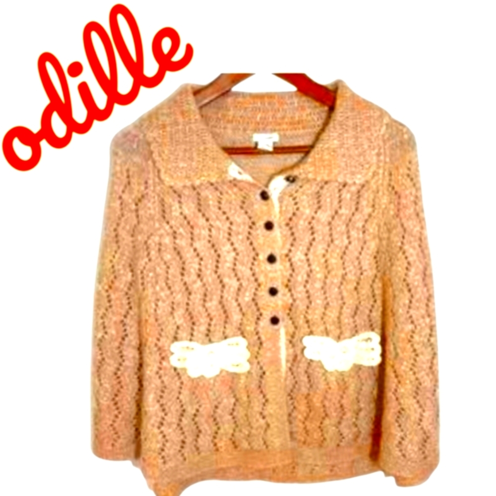 ODULLE ANTHROPOLOGIE Crochet Lace Sweater/Poncho Button Down Front Pockets OSFM